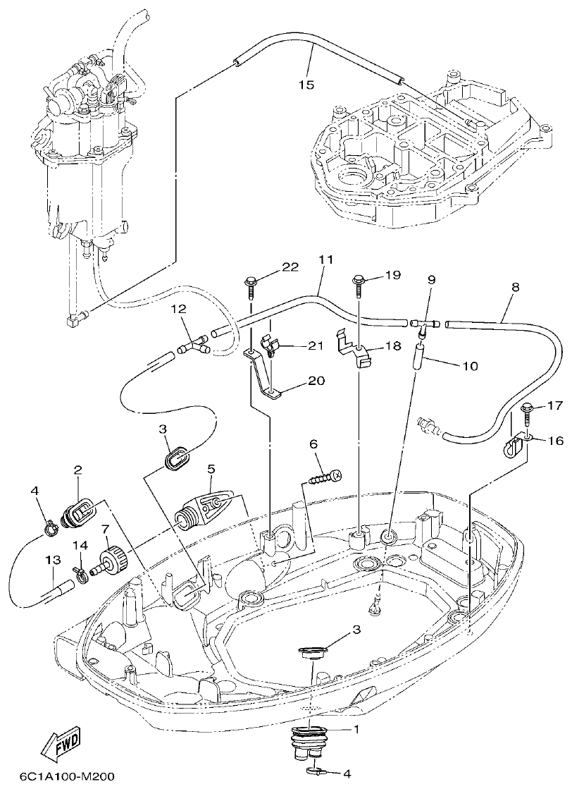Yamaha F40H, F50H, F60F BOTTOM COWLING 2 parts diagram